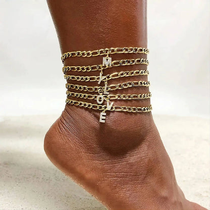 14K Gold Plated Dainty Initial Ankle Bracelets Handmade Cuban Chain Letter Anklet, Gift, A-Z Alphabet Letter Initial Anklets Personalized JettsJewelers