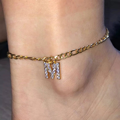 14K Gold Plated Dainty Initial Ankle Bracelets Handmade Cuban Chain Letter Anklet, Gift, A-Z Alphabet Letter Initial Anklets Personalized JettsJewelers