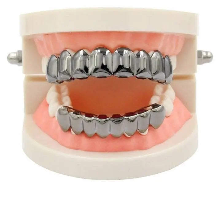 14K Gold Plated Gold Finish 6 Top Teeth 6 Bottom Tooth Hip Hop Mouth Grills for Men and Women JettsJewelers