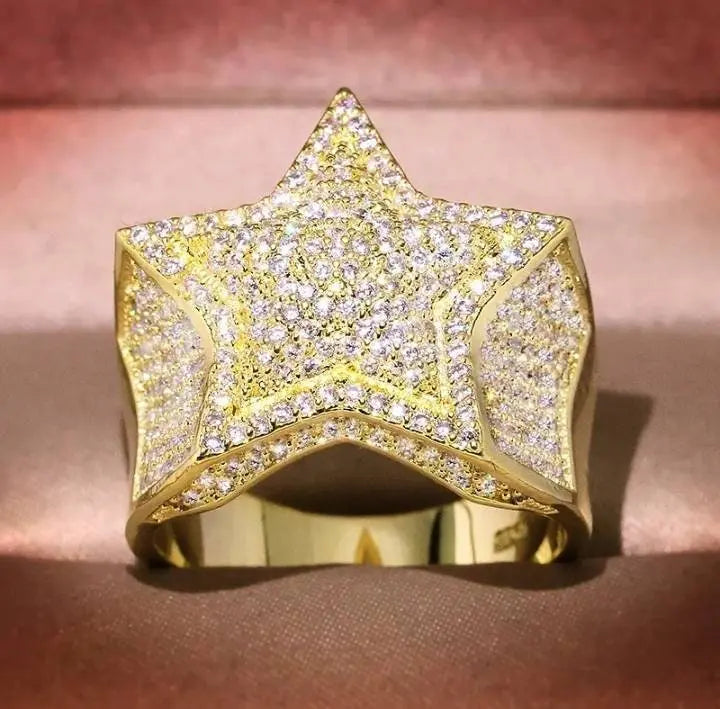 Hip Hop Five Star Rings Men's Gold Silver Color Iced Out Cubic Zirconia  Jewelry Ring Gifts