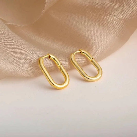 14K Gold Vintage Oval Hoop Earrings For Women Minimalist Stainless - JettsJewelers