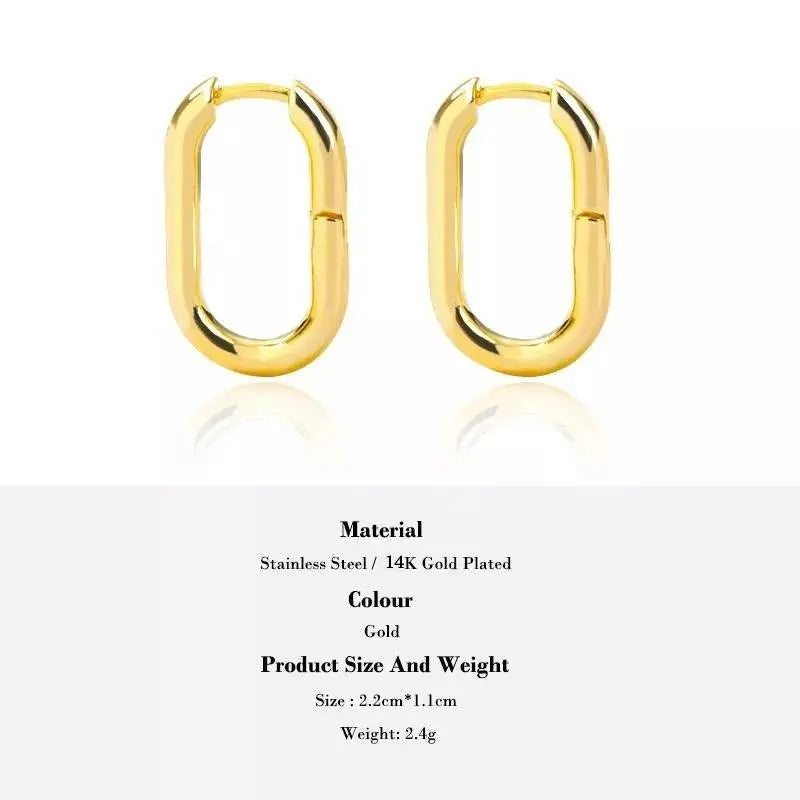 14K Gold Vintage Oval Hoop Earrings For Women Minimalist Stainless - JettsJewelers