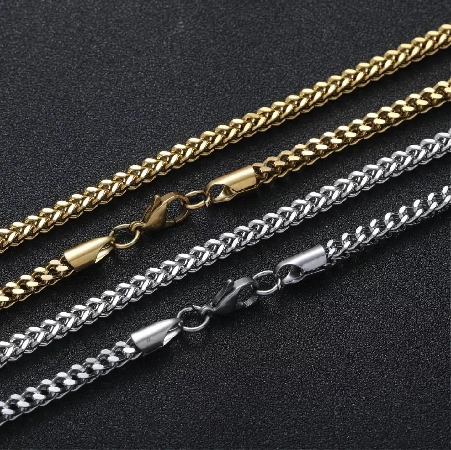 14k Gold Plated 3mm Franco Chain Necklace Stainless Steel, Franco Necklace for Men,  Mens Gift, Husband, Stainless Steel Necklace JettsJewelers