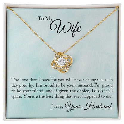 14k white gold, 18k yellow gold CZ Love Knot Necklace JettsJewelers