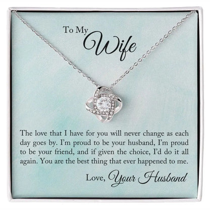 14k white gold, 18k yellow gold CZ Love Knot Necklace JettsJewelers