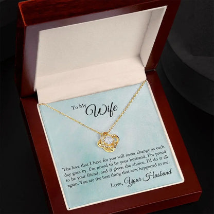 14k white gold, 18k yellow gold CZ Love Knot Necklace JettsJewelers