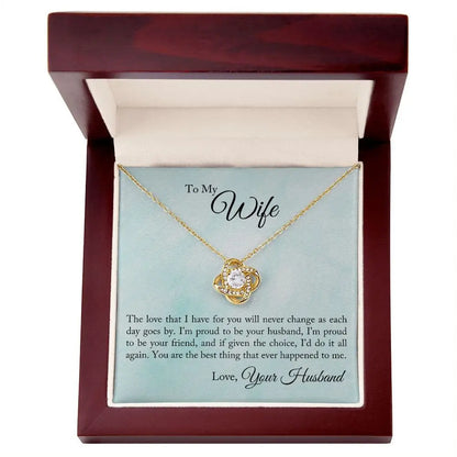 14k white gold, 18k yellow gold CZ Love Knot Necklace JettsJewelers