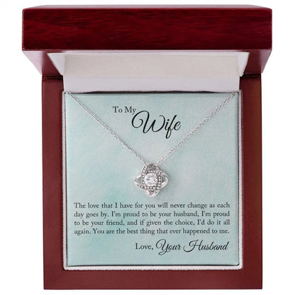 14k white gold, 18k yellow gold CZ Love Knot Necklace JettsJewelers