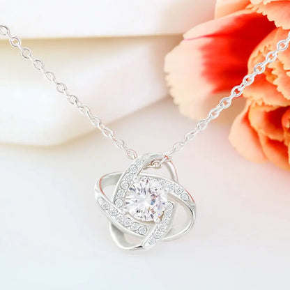 14k white gold, 18k yellow gold CZ Love Knot Necklace JettsJewelers