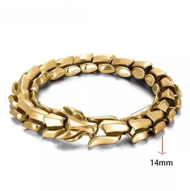 14mm Viking Serpent Dragon Ouroboros Jewelry Stainless Steel Head Bracelet Men Mouth Punk Bracelet Motorcycle Jewelry JettsJewelers
