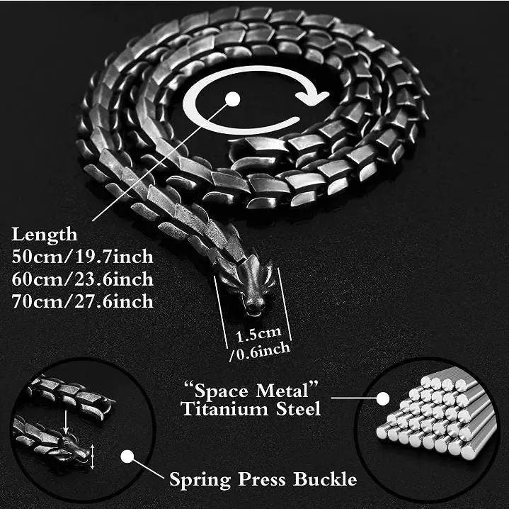14mm Viking Serpent Dragon Ouroboros Jewelry Stainless Steel Head Necklace Men Mouth Punk Motorcycle Jewelry Necklace JettsJewelers