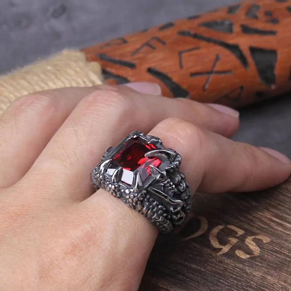 16mm Punk Dragon Ring Casting Prong Setting CZ Stone Stainless Steel Ring 7-13 JettsJewelers