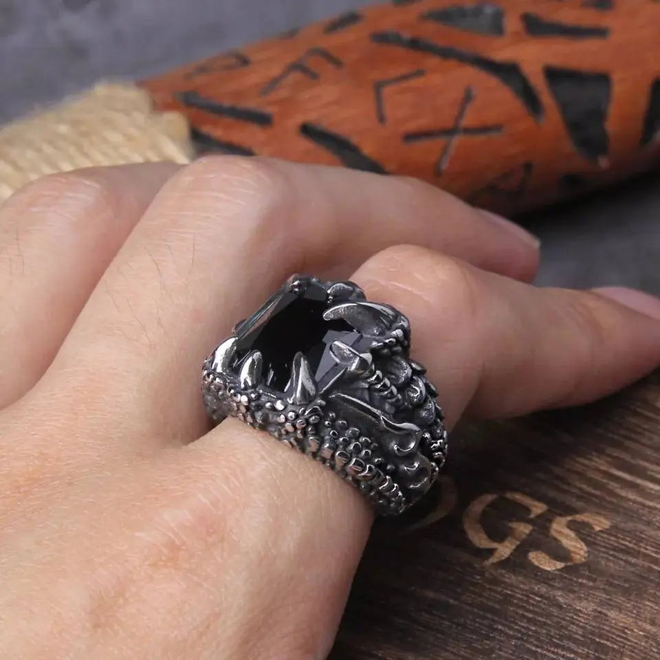16mm Punk Dragon Ring Casting Prong Setting CZ Stone Stainless Steel Ring 7-13 JettsJewelers
