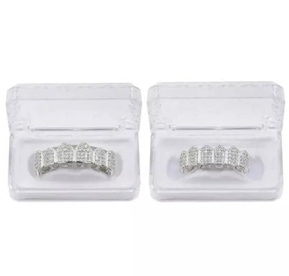 18K Fang Gold Plated Iced Out Simulated 6 Top and Bottom Diamond Grills Hip-hop - JettsJewelers