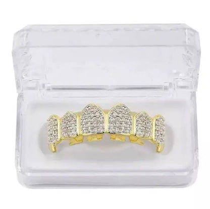 18K Fang Gold Plated Iced Out Simulated 6 Top and Bottom Diamond Grills Hip-hop JettsJewelers
