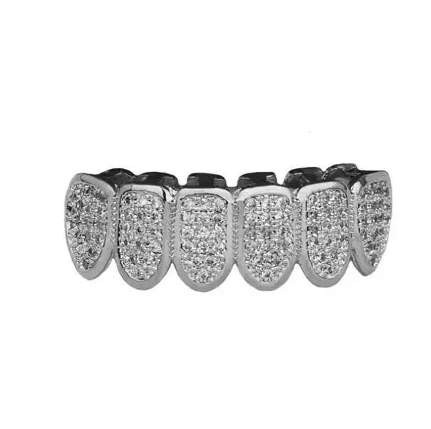 18K Fang Gold Plated Iced Out Simulated 6 Top and Bottom Diamond Grills for Your Teeth - JettsJewelers