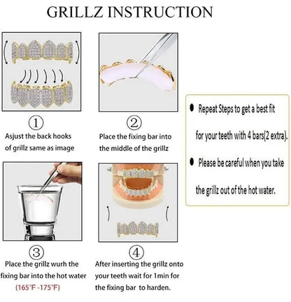 18K Fang Gold and Bling Plated Iced Out Simulated 6 Top and Bottom Diamond Grills for Your Teeth JettsJewelers