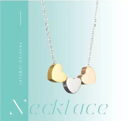 18K Gold 3 Sisters Teeny Tiny Heart Pendant Necklace for Women 3 Hearts Stainless Steel Chain Gold Plated JettsJewelers