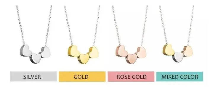 18K Gold 3 Sisters Teeny Tiny Heart Pendant Necklace for Women 3 Hearts Stainless Steel Chain Gold Plated JettsJewelers