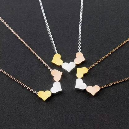 18K Gold 3 Sisters Teeny Tiny Heart Pendant Necklace for Women 3 Hearts Stainless Steel Gold Plated JettsJewelers