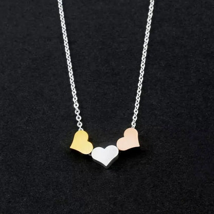 18K Gold 3 Sisters Teeny Tiny Heart Pendant Necklace for Women 3 Hearts Stainless Steel Gold Plated JettsJewelers