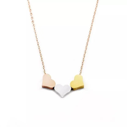 18K Gold 3 Sisters Teeny Tiny Heart Pendant Necklace for Women 3 Hearts Stainless Steel Gold Plated JettsJewelers