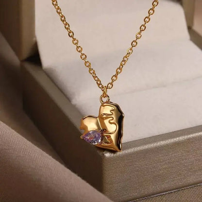 18K Gold Colorful Gem Zircon Inlaid Heart Pendant Necklace for Women Stainless Steel Gold Plated JettsJewelers