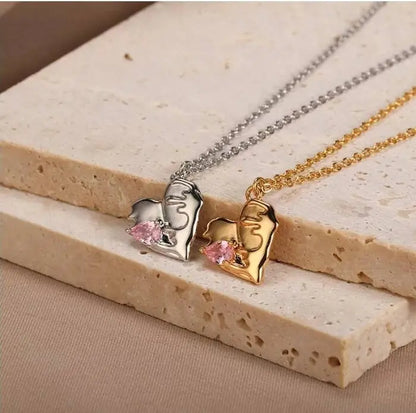 18K Gold Colorful Gem Zircon Inlaid Heart Pendant Necklace for Women Stainless Steel Gold Plated JettsJewelers