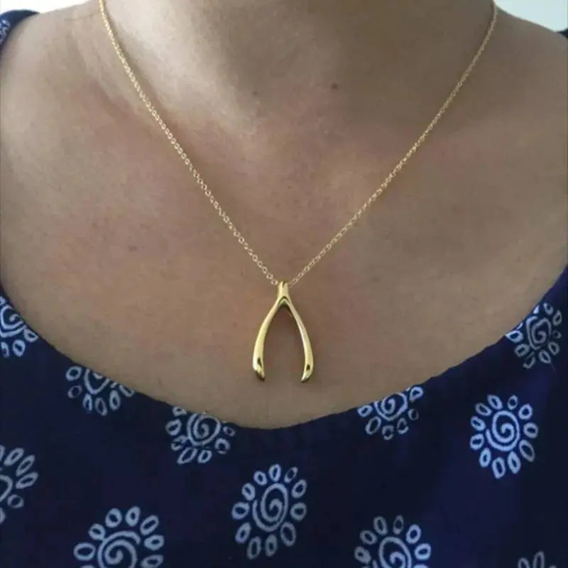 18K Gold Dainty Wishbone Pendant Necklace for Women Stainless Steel Gold Plated Good Luck Charm JettsJewelers