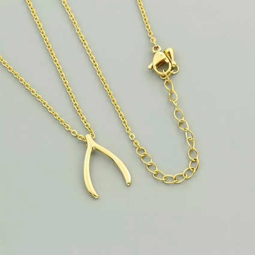 18K Gold Dainty Wishbone Pendant Necklace for Women Stainless Steel Gold Plated Good Luck Charm JettsJewelers
