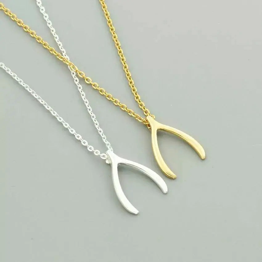 18K Gold Dainty Wishbone Pendant Necklace for Women Stainless Steel Gold Plated Good Luck Charm JettsJewelers