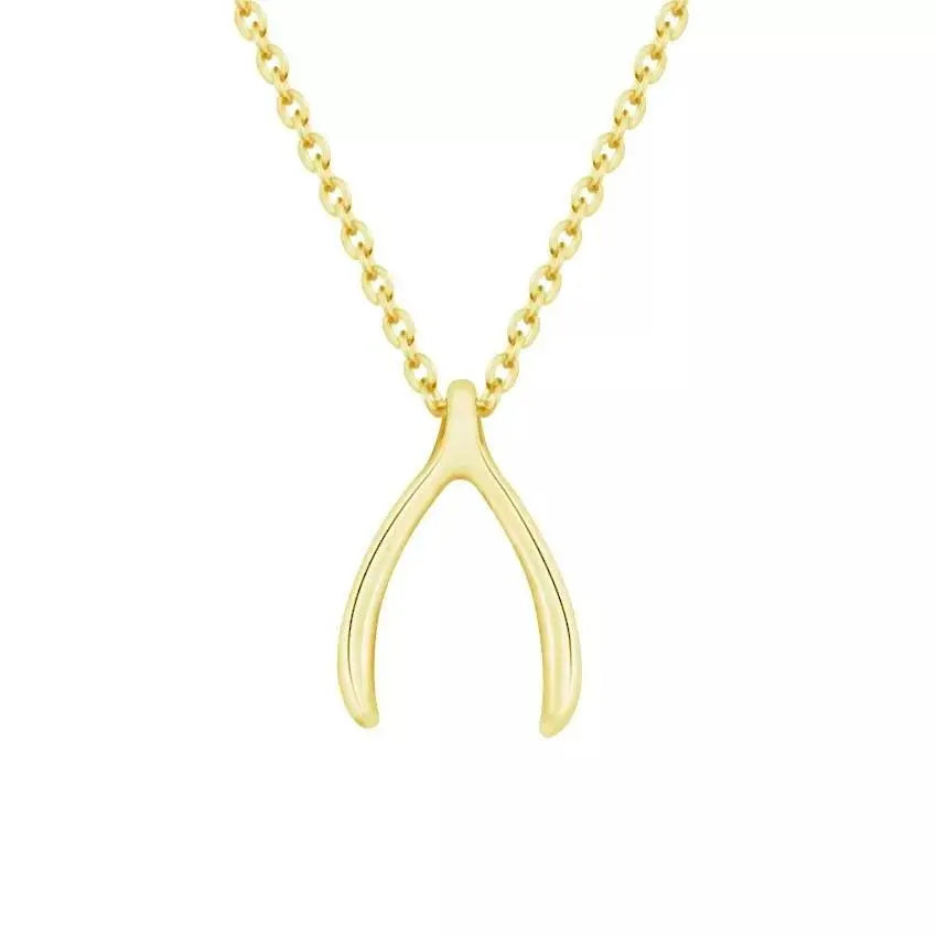 18K Gold Dainty Wishbone Pendant Necklace for Women Stainless Steel Gold Plated Good Luck Charm JettsJewelers