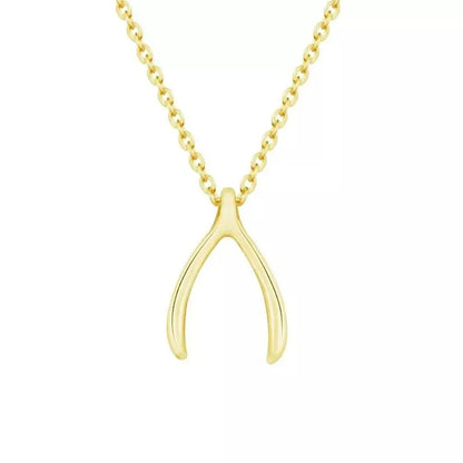 18K Gold Dainty Wishbone Pendant Necklace for Women Stainless Steel Gold Plated Good Luck Charm JettsJewelers