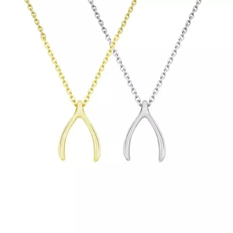 18K Gold Dainty Wishbone Pendant Necklace for Women Stainless Steel Gold Plated Good Luck Charm JettsJewelers