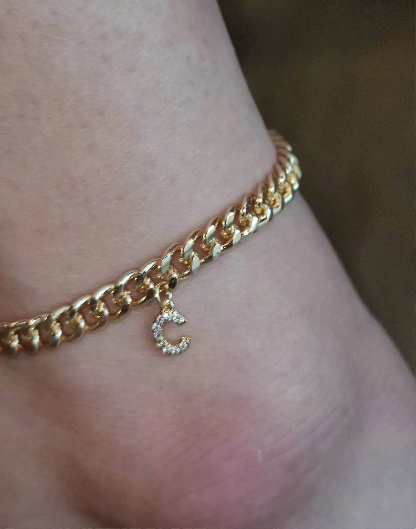 18K Gold Initial Curby Anklet, Custom Ankle Bracelet, A - Z Crystal Cubic Zirconia Letter Anklet, Gold Chain, Anklebone Beauty, Personalized JettsJewelers