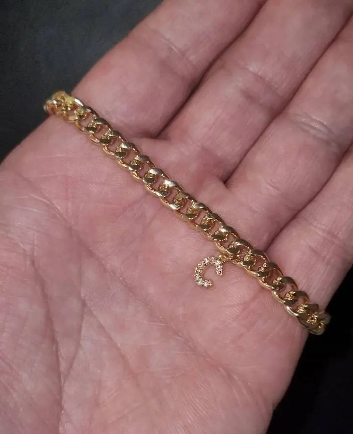 18K Gold Initial Curby Anklet, Custom Ankle Bracelet, A - Z Crystal Cubic Zirconia Letter Anklet, Gold Chain, Anklebone Beauty, Personalized JettsJewelers