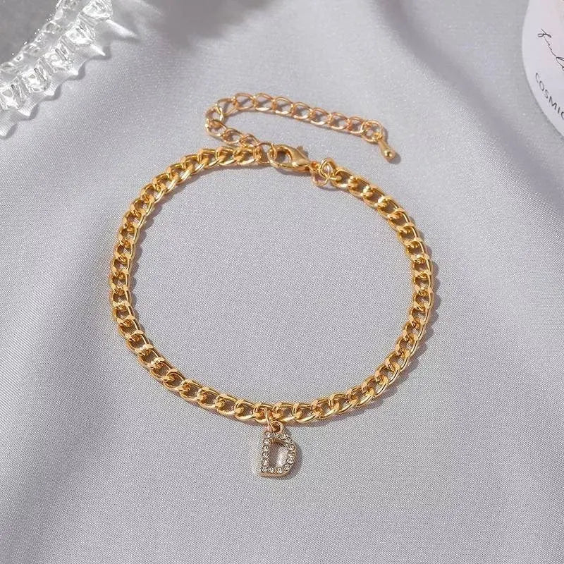 18K Gold Initial Curby Anklet, Custom Ankle Bracelet, A - Z Crystal Cubic Zirconia Letter Anklet, Gold Chain, Anklebone Beauty, Personalized JettsJewelers