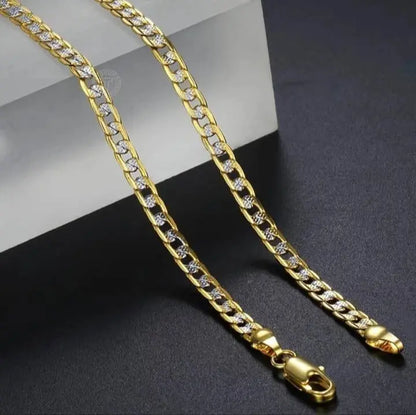18K Gold Over Solid 925 Sterling Silver Two Tone Diamond Cut Cuban Chain-4mm For Men and Women - JettsJewelers