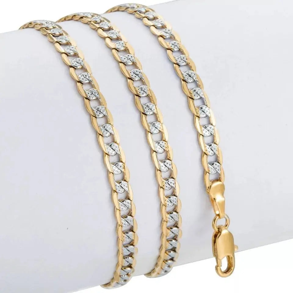 18K Gold Over Solid 925 Sterling Silver Two Tone Diamond Cut Cuban Chain-4mm For Men and Women - JettsJewelers