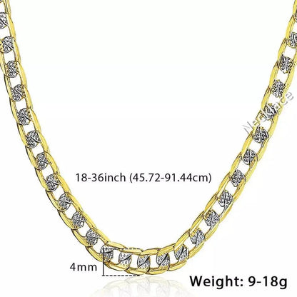 18K Gold Over Solid 925 Sterling Silver Two Tone Diamond Cut Cuban Chain-4mm For Men and Women - JettsJewelers