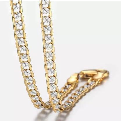 18K Gold Over Solid 925 Sterling Silver Two Tone Diamond Cut Cuban Chain-4mm For Men and Women - JettsJewelers