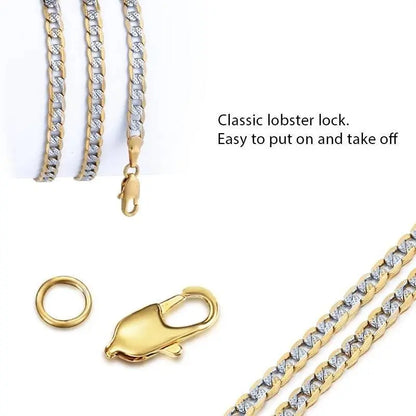 18K Gold Over Solid 925 Sterling Silver Two Tone Diamond Cut Cuban Chain-4mm For Men and Women - JettsJewelers