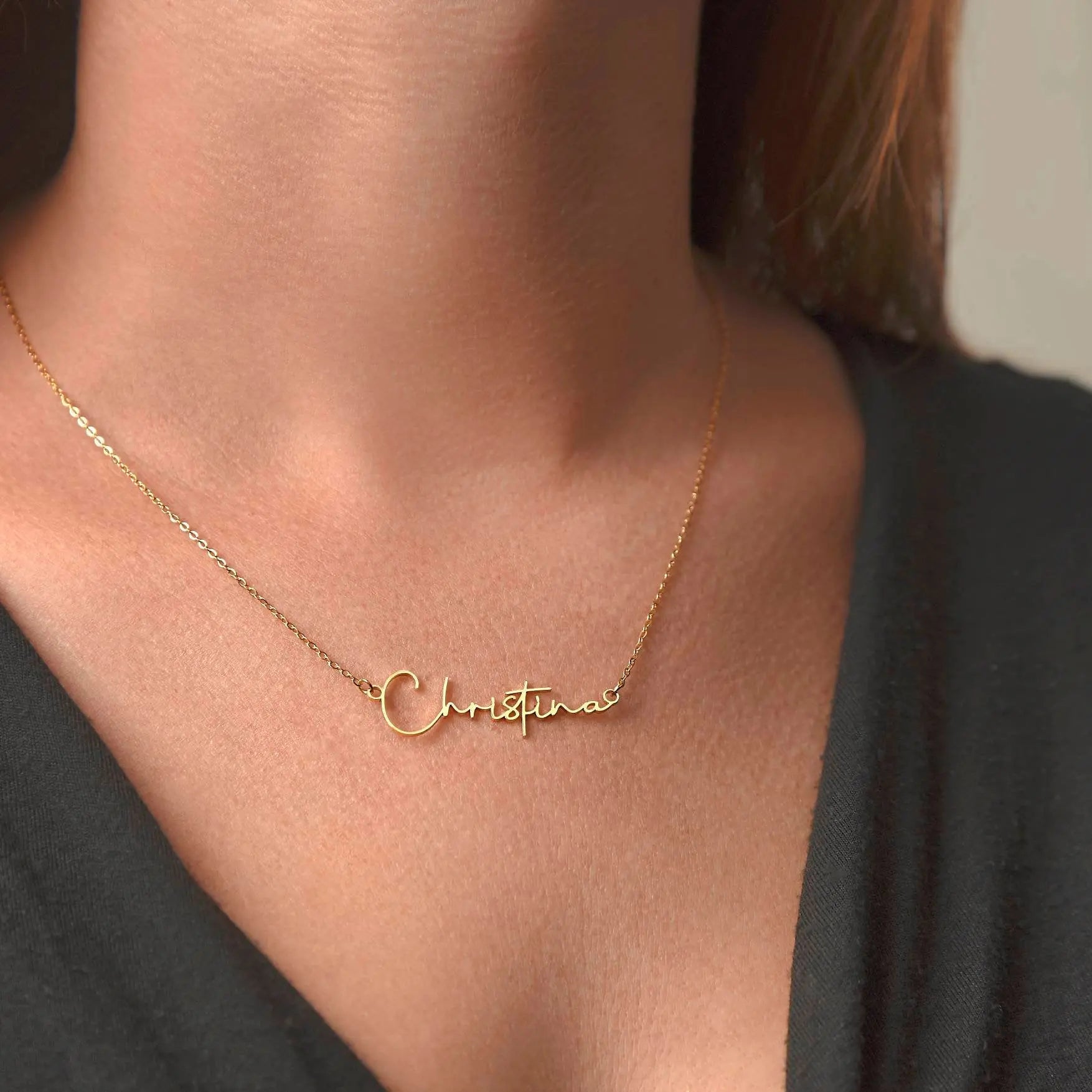 18K Gold Personalized Name Pendant Necklace for Women Stainless Steel Gold Plated Necklace Signature Style Name Necklace JettsJewelers