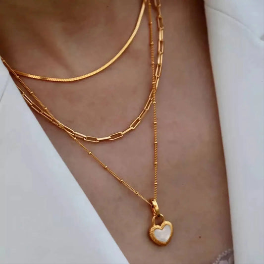 18K Gold Plated 2 Sided Shell Heart Pendant Necklace for Women JettsJewelers
