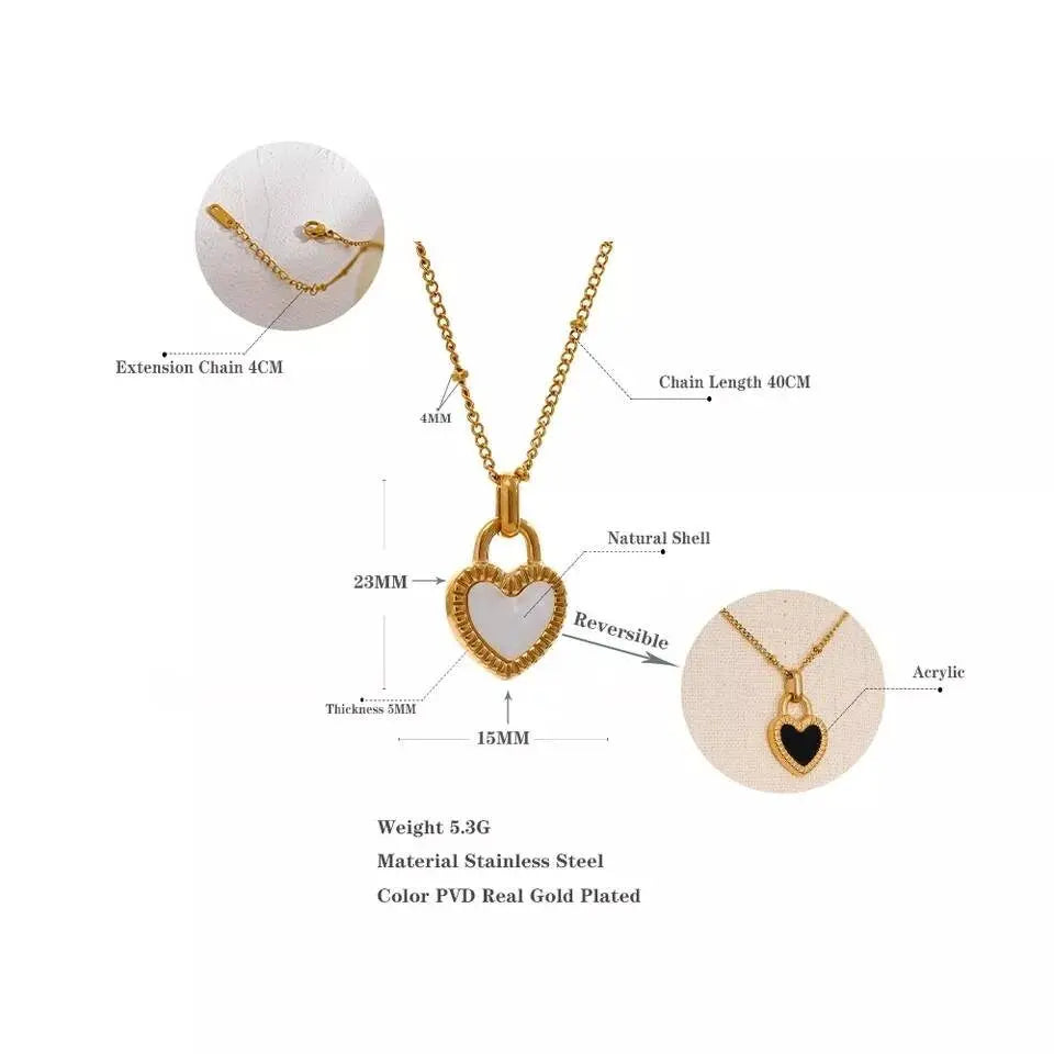 18K Gold Plated 2 Sided Shell Heart Pendant Necklace for Women JettsJewelers