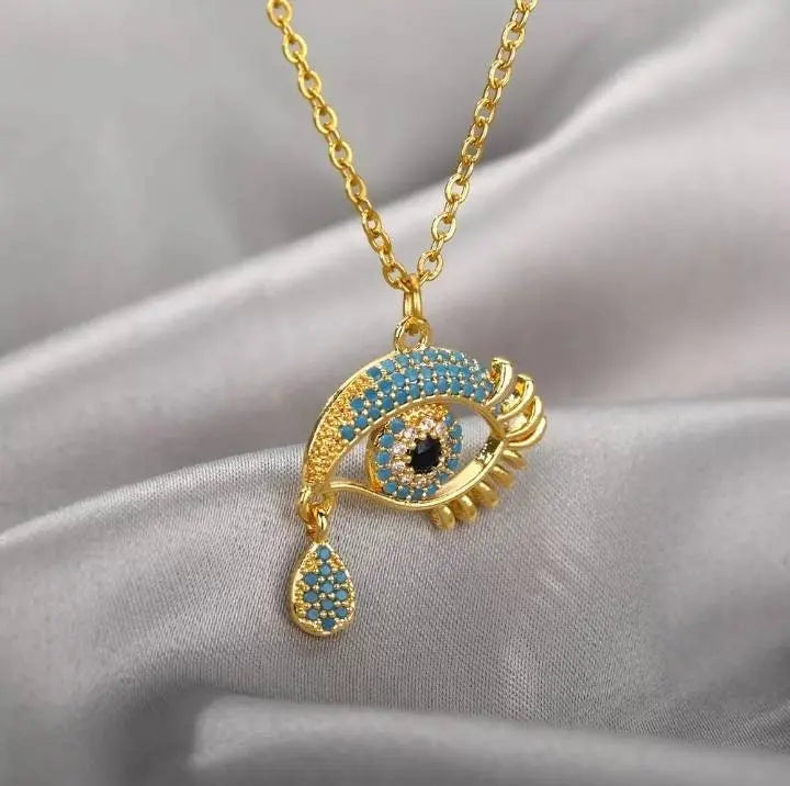 18K Gold Plated Evil Eye Pendant Necklace Clavicle for Women Stainless Steel Gold Plated JettsJewelers