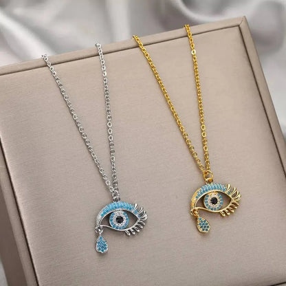 18K Gold Plated Evil Eye Pendant Necklace Clavicle for Women Stainless Steel Gold Plated JettsJewelers