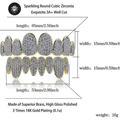 18K Gold Plated Iced Out Simulated 8 Top and Bottom Diamond Grills for Your Teeth - JettsJewelers