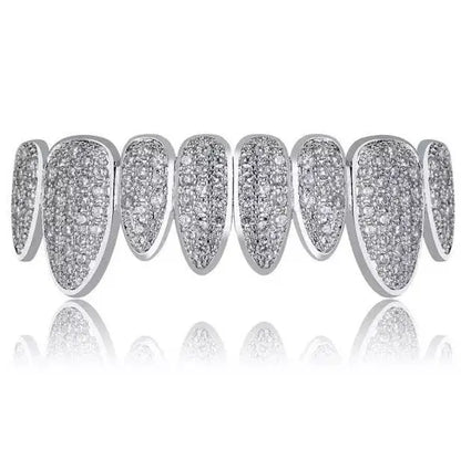 18K Gold Plated Iced Out Simulated 8 Top and Bottom Diamond Grills for Your Teeth - JettsJewelers