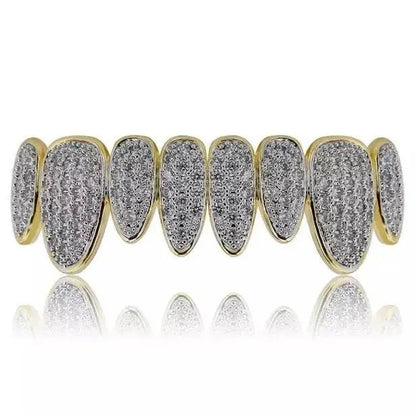 18K Gold Plated Iced Out Simulated 8 Top and Bottom Diamond Grills for Your Teeth - JettsJewelers